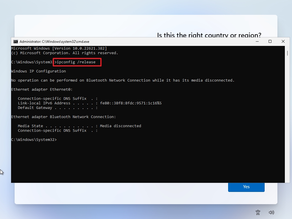 ipconfig /release